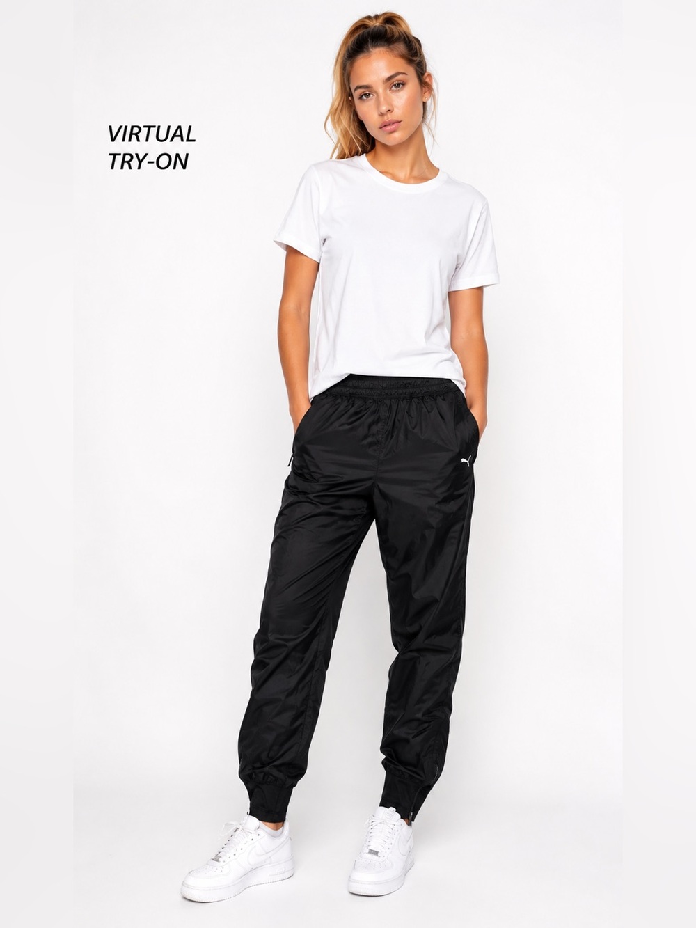 PUMA Women’s Black Running Jogger Pants Size M Ankle Zip Lightweight Athletic
